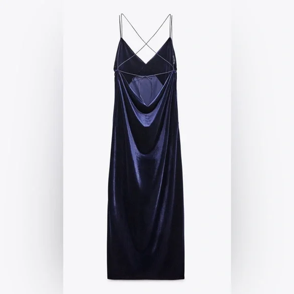 zara blue velvet dress ZARA FLORAL PRINTED VELVET LIMITED MIDI DRESS Size M Medium MOST WANTE   Afashionistastore